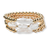 102183, FRESHWATER PEARL MULTI LAYERED BEADED STRETCH BRACELET