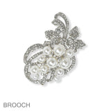 102199, PEARL WITH CRYSTAL RHINESTONE FLOWERS VINE PIN BROOCH
