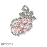 102199, PEARL WITH CRYSTAL RHINESTONE FLOWERS VINE PIN BROOCH