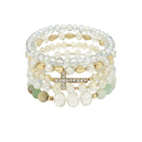 102773, PAVE CROSS ACCENT MULTI LAYERED BEADED STRETCH BRACELET