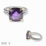 102231, TWO TONE WITH PURPLE CUBIC ZIRCONIA DESIGNER INSPIRED RING