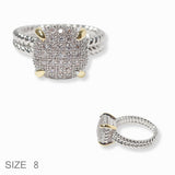 102232, TWO TONE WITH CLEAR MICRO PAVE CUBIC ZIRCONIA DESIGNER INSPIRED RING