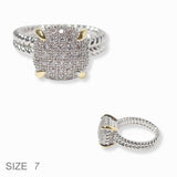 102232, TWO TONE WITH CLEAR MICRO PAVE CUBIC ZIRCONIA DESIGNER INSPIRED RING