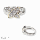 102233, TWO TONE WITH CLEAR MICRO PAVE CUBIC ZIRCONIA DESIGNER INSPIRED RING