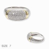 102234, TWO TONE WITH CLEAR MICRO PAVE CUBIC ZIRCONIA DESIGNER INSPIRED RING
