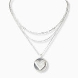 102247, HEART ENGRAVED CHARM MULTI LAYERED NECKLACE