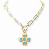 102298, 14K GOLD PLATED, CROSS CHARM DESIGNER INSPIRED TOGGLE NECKLACE