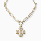 102298, 14K GOLD PLATED, CROSS CHARM DESIGNER INSPIRED TOGGLE NECKLACE
