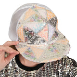 102316, GEOMETRIC SEQUIN ACCENT MESH SNAPBACK CAP