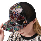 102316, GEOMETRIC SEQUIN ACCENT MESH SNAPBACK CAP
