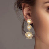 102328, MOTHER OF PEARL ACCENT SUNBURST DROP DANGLE EARRING