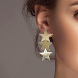 102329, TRIPLE STAR METAL DROP DANGLE EARRING