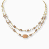 102352, SEMI PRECIOUS STONE ACCENT DOUBLE LAYERED NECKLACE