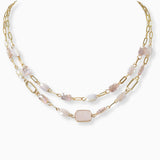 102352, SEMI PRECIOUS STONE ACCENT DOUBLE LAYERED NECKLACE