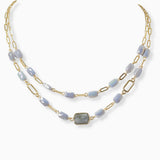 102352, SEMI PRECIOUS STONE ACCENT DOUBLE LAYERED NECKLACE