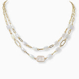 102352, SEMI PRECIOUS STONE ACCENT DOUBLE LAYERED NECKLACE