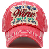 102357, "I ONLY DRINK WINE" WASHED VINTAGE BALL CAP