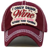 102357, "I ONLY DRINK WINE" WASHED VINTAGE BALL CAP