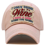 102357, "I ONLY DRINK WINE" WASHED VINTAGE BALL CAP