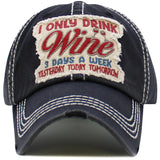 102357, "I ONLY DRINK WINE" WASHED VINTAGE BALL CAP