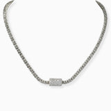 102364, 14K GOLD PLATED, PAVE CUBIC ZIRCONIA BARREL ACCENT NECKLACE