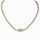 102364, 14K GOLD PLATED, PAVE CUBIC ZIRCONIA BARREL ACCENT NECKLACE