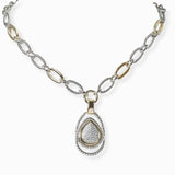 102365, 14K GOLD PLATED, TEARDROP CUBIC ZIRCONIA DESIGNER INSPIRED NECKLACE