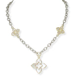 102369, 14K GOLD PLATED, CLOVER FLOWER DESIGNER INSPIRED NECKLACE