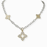 102369, 14K GOLD PLATED, CLOVER FLOWER CUBIC ZIRCONIA DESIGNER INSPIRED NECKLACE
