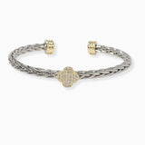 102383, CLOVER CUBIC ZIRCONIA ACCENT DESIGNER INSPIRED CABLE CUFF BRACELET