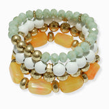 102404, CELLULOID ACETATE MULTI LAYERED BEADED STRETCH BRACELET