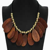 102409, WOOD GEOMETRIC CHARM WITH BEADED NECKLACE