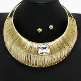 102420, GEOMETRIC RHINESTONE ACCENT METAL WIRED CHOKER NECKLACE