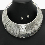 102420, GEOMETRIC RHINESTONE ACCENT METAL WIRED CHOKER NECKLACE
