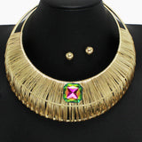 102420, GEOMETRIC RHINESTONE ACCENT METAL WIRED CHOKER NECKLACE