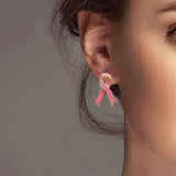 102433, PINK RIBBON ENAMEL STUD EARRING