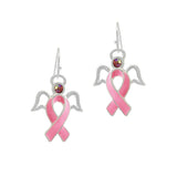 102434, PINK RIBBON ENAMEL DANGLE EARRING