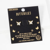 102437, GOLD DIPPED, BUTTERFLY CUBIC ZIRCONIA STUD EARRING/925 STERLING SILVER POST