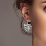 102490, "HOPE" PINK RIBBON HEART DANGLE EARRING
