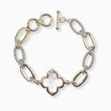 102530, 14K GOLD PLATED, MOTHER OF PEARL CLOVER DESIGNER INSPIRED TOGGLE BRACELET
