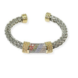 102536, MICRO PAVE CUBIC ZIRCONIA DESIGNER INSPIRED CABLE CUFF BRACELET
