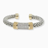 102536, MICRO PAVE CUBIC ZIRCONIA DESIGNER INSPIRED CABLE CUFF BRACELET