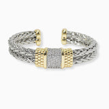 102538, MICRO PAVE CUBIC ZIRCONIA DESIGNER INSPIRED CABLE CUFF BRACELET