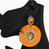102547, ROUND TASSEL RHINESTONE DANGLE EARRING
