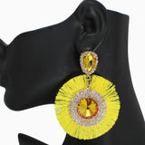 102547, ROUND TASSEL RHINESTONE DANGLE EARRING