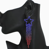 102548, STAR AMERICAN FLAG CRYSTAL RHINESTONE TASSEL EARRING