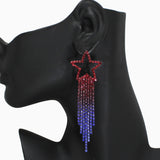 102548, STAR AMERICAN FLAG CRYSTAL RHINESTONE TASSEL EARRING