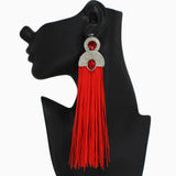 102549, CRYSTAL RHINESTONE ACCENT LONG TASSEL DROP EARRING