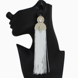 102549, CRYSTAL RHINESTONE ACCENT LONG TASSEL DROP EARRING