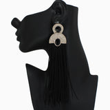 102549, CRYSTAL RHINESTONE ACCENT LONG TASSEL DROP EARRING